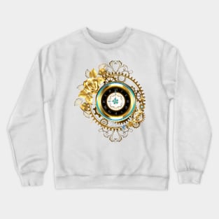 Steampunk Gold Clock with Gold Rose Crewneck Sweatshirt